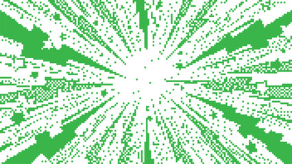 Abstract pixel art background with a bright green radial burst effect emanating from the center © gd-house