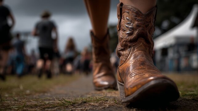 At the country festival, a vibrant western dance honors Texas's spirit with lively steps and cowboy boots