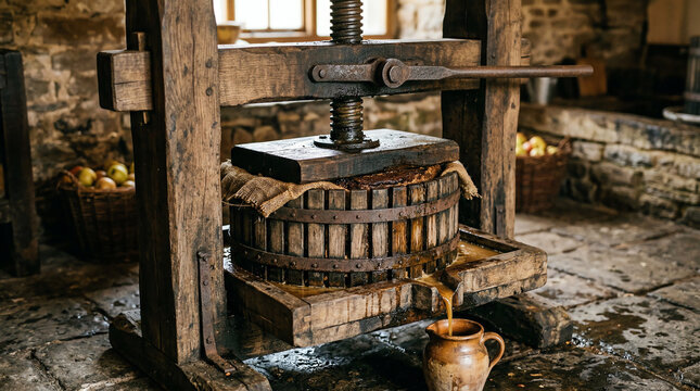 Traditional Screw Apple Press for Cider Production