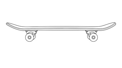 A simple line drawing depicts a skateboard with four wheels and a curved deck © MDRABBI