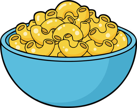 Cute Cartoon Macaroni and Cheese in Blue Bowl Illustration