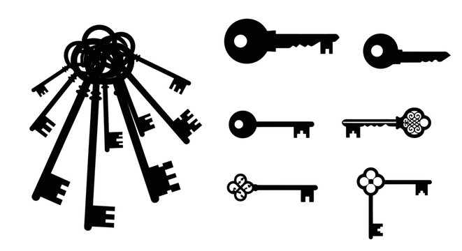 Black Key Vector Silhouettes Modern Antique and Keyring Designs Icon Set EPS10 Stock.eps