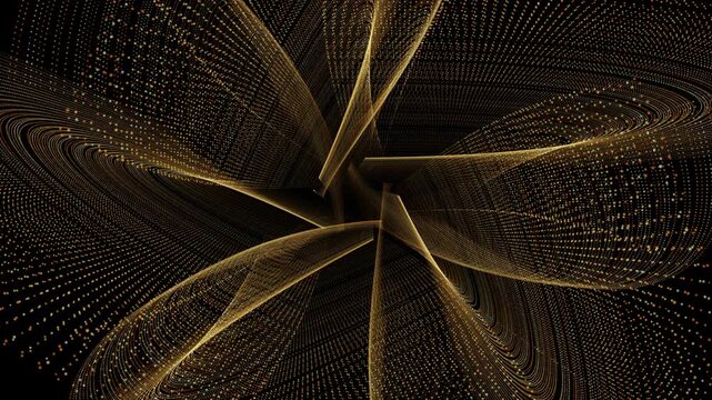 Abstract Golden Spiral Geometric Particle Pattern Created in After Effects Flickers and Evolves against Black Background 