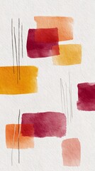 Fototapeta premium Abstract watercolor with bold orange and maroon blocks