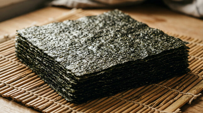 Stacked Nori Seaweed Sheets for Sushi Preparation