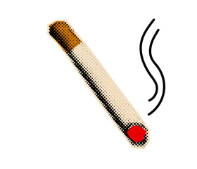 Halftone cutout collage of a smoking cigarette with pop art aesthetic and vintage grunge textures