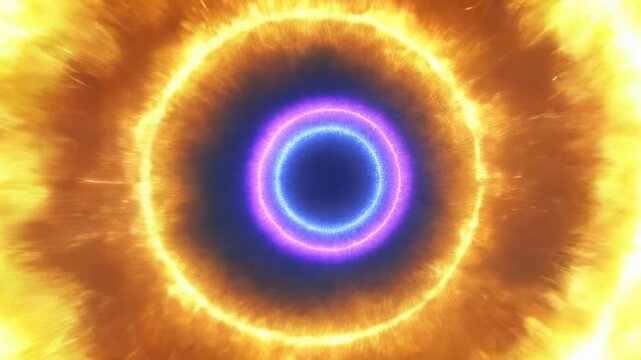 neon arcane portal hovering above clouds, glowing sigils rotate over nebula backdrop, streaking comets and distant starfield, luminous energy ring expands