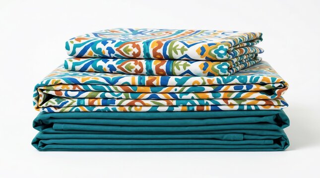Stack of Folded Colorful Bed Sheets and Blankets