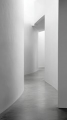 Fototapeta premium Minimalist curving hallway with smooth concrete floor