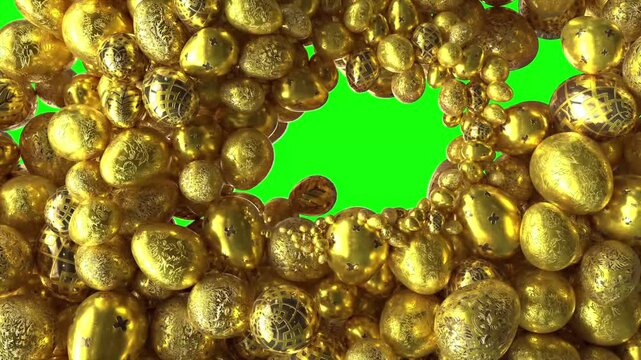 Golden easter egg revealing transition on green screen background
