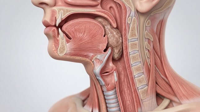 Cross section of human throat showing airway and food pathway anatomy