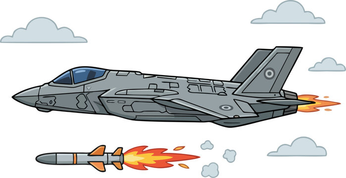 F-35 Lightning II Stealth Fighter Jet Launching Missiles in Flight