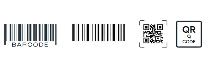 Fototapeta premium QR Code with Text Scan Me Icon and Barcode Icon Collections Dummy Barcodes and QR Code Label Collection Digital Bar Code Vector Illustration Design Concept