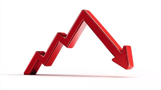 Red 3D downward arrow graph symbolizing financial decline and loss
