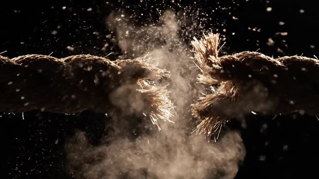Closeup of a rope breaking apart symbolizing stress and failure
