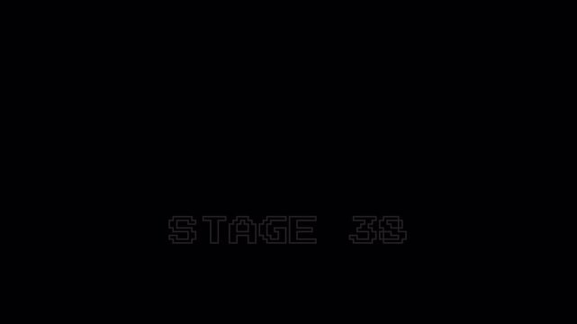 Pixel Art 8-Bit Retro Gaming Stage 38 Text Animation Loop with Flicker and Zoom Effect on Alpha Channel 4k video animation seamless loop transparent background alpha channel