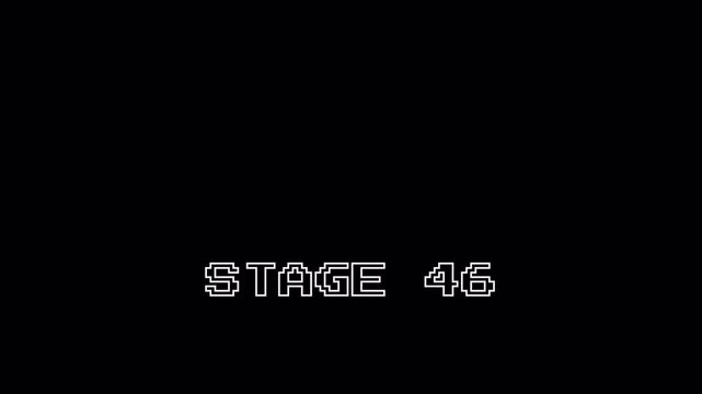Retro Gaming 8 Bit Pixel Text Flicker Stage 46 Animation Loop on Alpha Channel with Zoom Effect for Video Game Openers and Retro Style Projects 4K 4k video animation seamless loop transparent backgrou