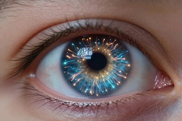 Fototapeta premium Futuristic Human Eye with Digital Neural Network and Cybernetic Iris Concept for Advanced Technology and Artificial Intelligence