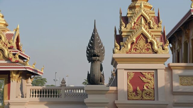 Ornate Temple Entrance With Naga Statue In Early Morning Light