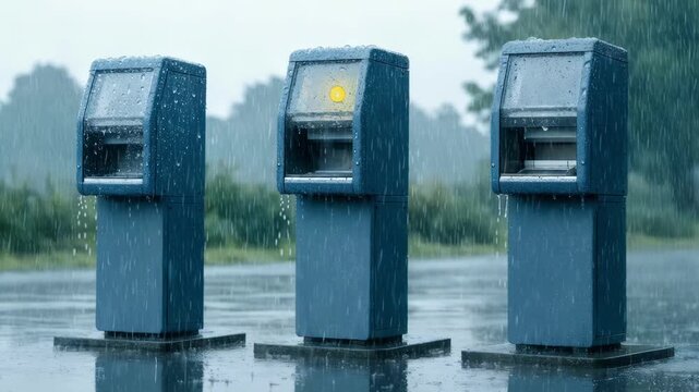 Medium shot of a remote ATM monitoring interface emphasizing cash depletion warnings and functionality status for rural banking kiosks with soft background blur.