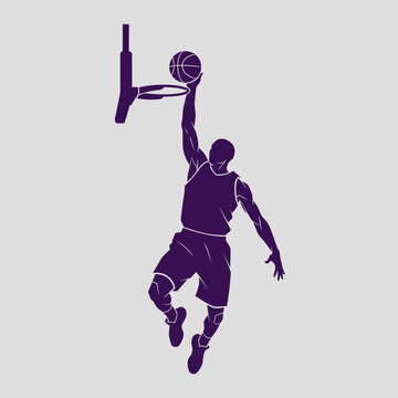 Basketball player performing a slam dunk vector illustration