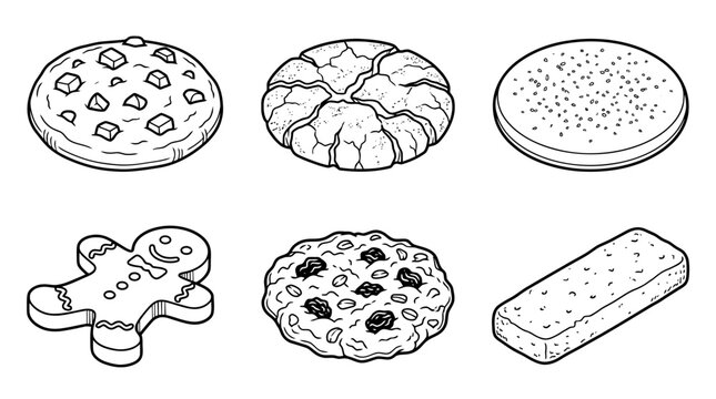 cookie , 6 black line isometric 3d vector collection , white background , PNG and SVG isolate