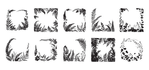 Fern silhouette set, botanical foliage frames © Anna Sokol