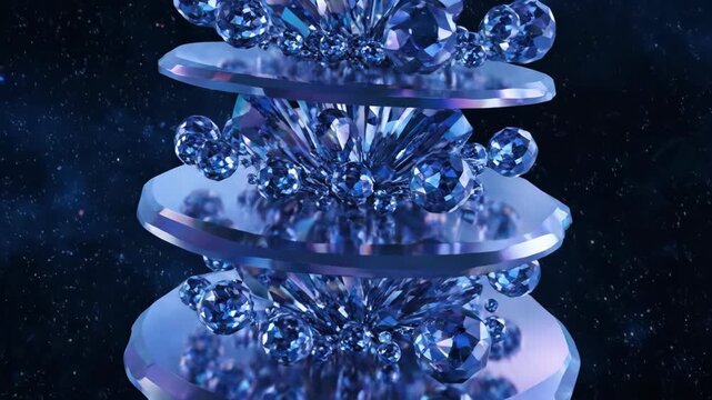 Close-up of sparkling blue diamond with water splash in space