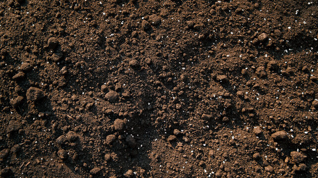Rich dark soil texture with small white particles, perfect for gardening and agriculture
