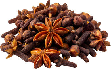 whole cloves and star anise assortment for aromatic spice blends, isolated cutout