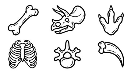 Obraz premium dinosaur bone line vector set. black color sketches style on white background. Vector illustration.