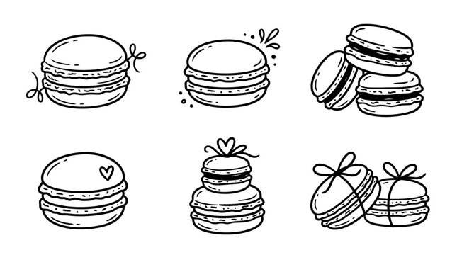macaron line vector set. black color sketches style on white background. Vector illustration.
