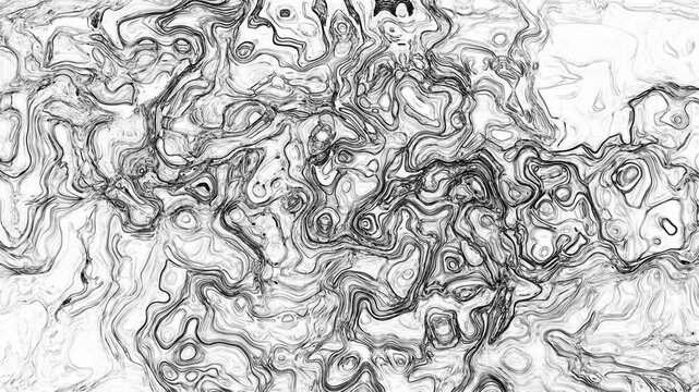 Highly detailed monochrome abstract featuring complex organic fluid patterns resembling cellular structures and microscopic textures. Rich visual density and intricate ink flow make it ideal for scien