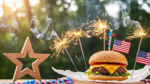Burger and fireworks celebrate American holiday