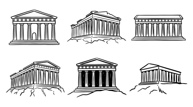 parthenon line vector set. black color sketches style on white background. Vector illustration.
