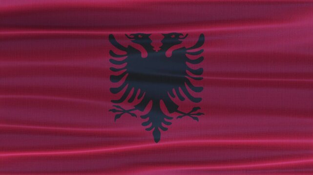 Albania flag waving in the wind with high quality fabric texture