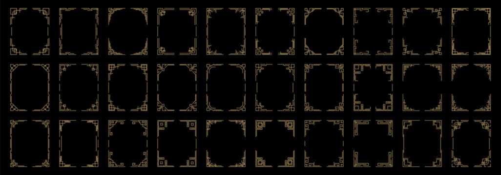 Art deco frames collection. Geometric ornamental borders with thin gold lines. Elegant vintage square and rectangular decorative shapes