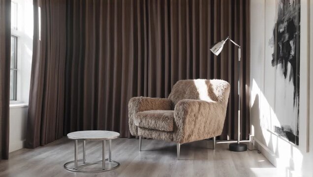 Fluffy armchair in a room