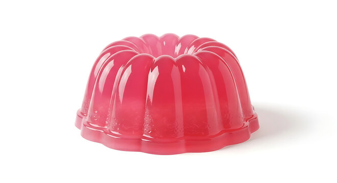 Vibrant pink jelly dessert isolated on white background with a shiny surface