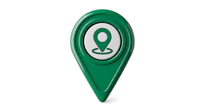 Green map pin icon with location symbol on white background for navigation and direction