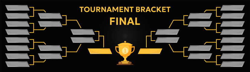 Tournament bracket layout with final stage and winner trophy in center. Includes competition structure for sports events © top dog
