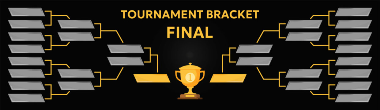 Tournament bracket layout with final stage and winner trophy in center. Includes competition structure for sports events