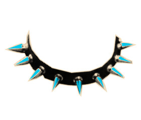 Halftone punk choker cutout with spikes in a vintage pop art collage style.