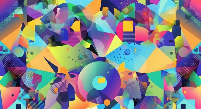 Dynamic Abstract Geometric Art with Radiant Gradients and Interlocking Shapes, Evoking a Sense of Modern Energy and Colorful Vibrancy in a Digital Composition