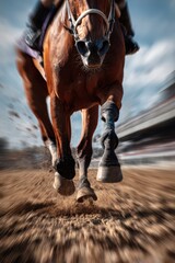 Fototapeta premium Horse thrills as it crosses the finish line
