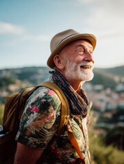 Fototapeta premium Elderly gentleman enjoying outdoor adventure.