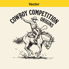 Fototapeta premium A vintage style illustration of a cowboy riding a bucking horse for a cowboy competition event