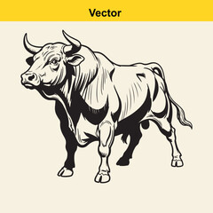Fototapeta premium A bold black and white vector illustration of a powerful bull standing in a confident pose
