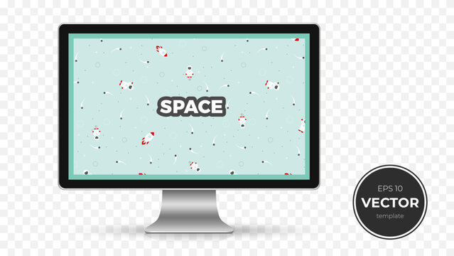 Creative space-themed digital wallpaper on a modern computer screen.