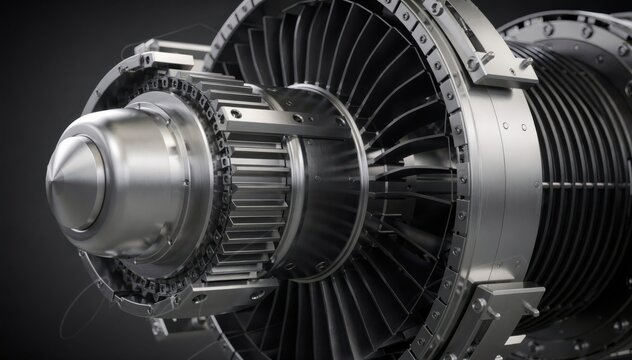 Detailed view of advanced jet engine turbine showcasing precision engineering and aerodynamics principles driving modern aviation innovation and technological advancement